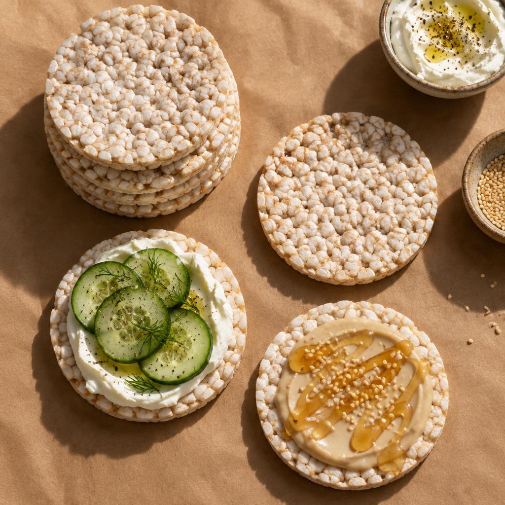 Light and crunchy rice cakes with sweet and savory toppings